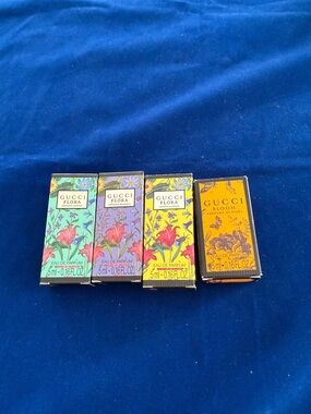 Gucci Mini Perfume Set in Blue, Purple, Yellow, Orange Floral Boxes